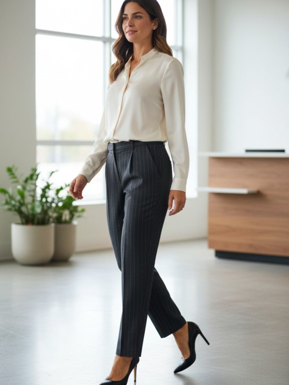 Austin Reed Lined Wool Dress Pants / Slacks - Black - Size 14 Pinstripe